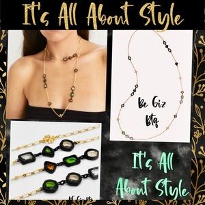 Tory Burch Authentic Roxanne Delicate Long Chain Necklace Black Resin & Glass